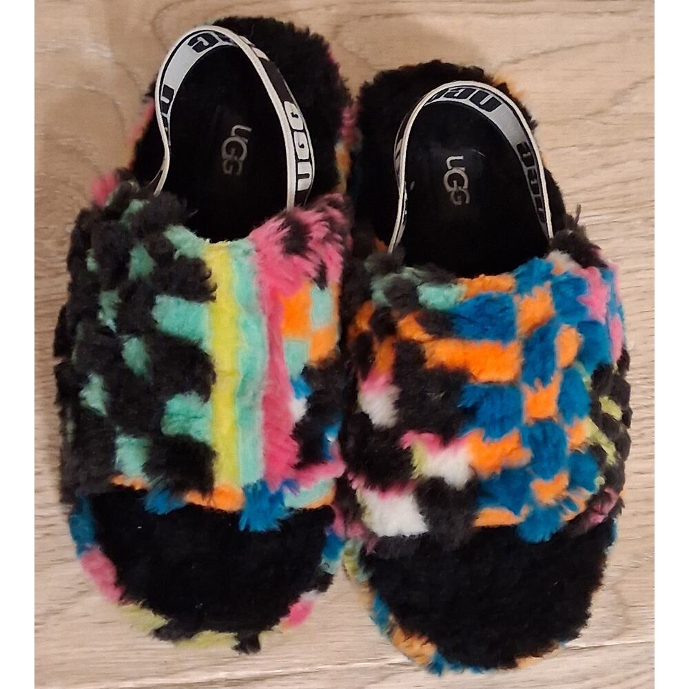 Big Girls Size 1 Multicolor UGG Fluff Yeah Slide Slipper Pre-owned Kids - Picture 4 of 5